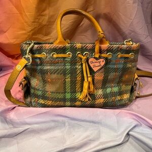 Dooney & Bourke Brown and Green Satchel with Leather Trim